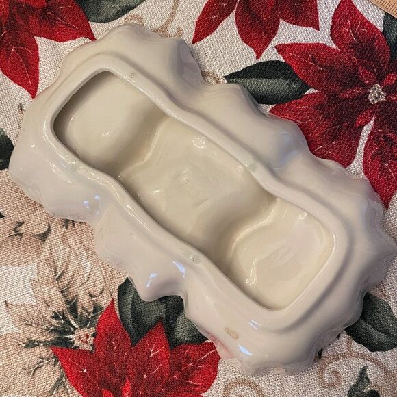 Handmade Christmas 3-section ceramic decorative dish 10" x 5.5" - Picture 5 of 7